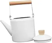 CLISPEED Enamel Water Kettle with Wooden Handle Portable Tea Pot for Induction Gas Stoves Easy to Clean Stylish Design for Hot Water Tea and Coffee