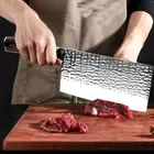 Cleaver Knife Stainless Steel Wood Handle Hammered Chef Butcher Slicing Beef Cut