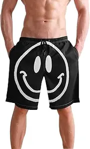 [XYMZR] Happy Face Black White Men's Swim Trunks Quick-Dry Bathing Suit Swimming Board Shorts S