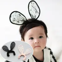 在飛比找PChome24h購物優惠-UNICO 韓版 兒童蕾絲百搭親子造型大耳朵髮帶