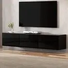 Floating TV Cabinet High Gloss Black 3 Cabinets 200CM Modern Storage Unit BK-AB