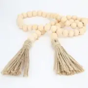 39 inches Natural Wood Bead Garland with Tassels Farmhouse Rustic Country