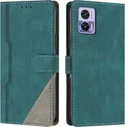 [XBS-Better] Case for Motorola Edge 30 Lite/Edge 30 Neo, Business Splicing Leather Magnetic Credit Card Holder Kickstand Wallet Cover Case for Motorola Edge 30 Lite/Edge 30 Neo-Green