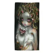 Scary Fantasy Art Medusa Girl and Her Cat Microfiber Beach Towel