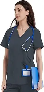 [QBK] Yoga Scrub Top for Women V Neck Shirt with 2 Pockets, Comfort Soft Stretch, Easy Care
