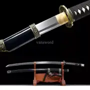 Japanese Tachi Handmade 9260 Spring Steel Samurai Sword Full Tang Black Scabbard