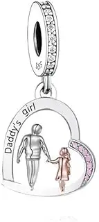 [Mon & Sons] Daddys Daughter I Love You Heart Father Daughter Charm Bead Pendant 925 Sterling Silver Dangle Compatible With Pandora Charm Bracelet, Metal