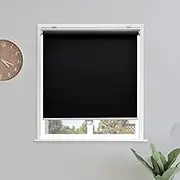 Sunoff Blackout Roller Shades Blinds Cordless for Windows Pull Down Room Darkening Door Blinds with Thermal Insulated Easy to Install for Living Room,Bedroom,Home,Office Bathroom Black 27" W x 72" H