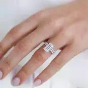 5 CT Elongated Emerald Cut Moissanite Wedding Bridal Rings Set 14K White Gold