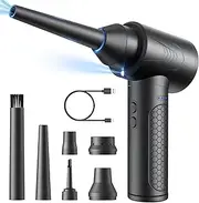 Compressed Air Duster-3 Gear Adjustable 120000RPM Electric Air Duster with LED Light, Rechargeable Cordless Air Blower for Computer, Keyboard, Outdoor, House and Car Replaces Compressed Air Cans Black