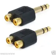 2pcs 1/4-Inch Stereo Male to 2 RCA Female Y Adapter Plug