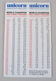 Unicorn World Champion Pro Dart Finishes / Peg Out Checkout Card