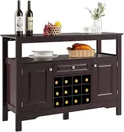 Giantex Wood Wine Cabinet, Sideboard Table with Drawer and Cupboards, Wine Bar Console Table, Display Bar Cabinet with Storage Rack for 12 Bottles, Open Top Shelf, Sideboard Buffet (Coffee)