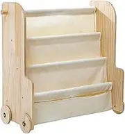 Wooden Storage Shelves Kids Bookshelf and Toy Storage Rack with Lovely Wooden Wheels Front Facing Bookshelf for Kids Room