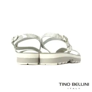 【TINO BELLINI 貝里尼】希臘進口灰白色蛇紋繞帶休閒舒足涼鞋FSJO0003(白)