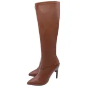 Reiss Women's Carina Brown Leather Pointed Toe Knee High Heel Boots Size 5.5