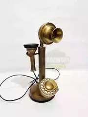 Antique Brass Landline Telephone With Rotary Dial - Vintage Western Candlestick