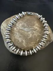Navajo 8mm Flat 4mm Round Beads 7” Sterling Silver Bracelet 18983