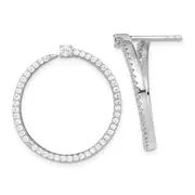 Sterling Silver Rhodium-Plated Cz Circle Dangle Post Earrings