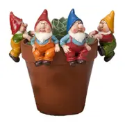 4x Garden 8cm Resin Gnome Pot Sitter Outdoor Ornament Yard Patio Decor Assorted