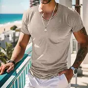 Men's T Shirt Moisture Wicking Shirts Short Sleeve V Neck Plain Sports Basic Casual Casual Army Green Navy Black Top Tee for Men