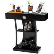 Giantex T-Shaped Console Table Modern Entryway Table Foyer Accent Table w/Drawer & Open Shelf Black