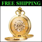 Vintage-Style Mechanical Pocket Watch with Skeleton Dial & Cowboy Chain - Unisex