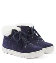 [Pom d'Api] Pom d'Api Start Top faux fur-trimmed suede sneakers UK 11 blue