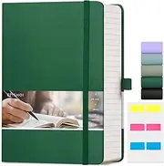 EMSHOI A5 Notebook Lined Journal for Writing - 400 Pages 100 GSM Thick College Ruled Notebook for Women Men, Hardcover Leather Bible Study Journal for Work School Note Taking, 5.75x8.38, Dark Green