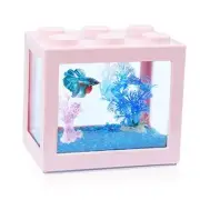 Small Betta Fish Tank, Stackable Mini Fish Tank Aquarium Tank Kit, 3/5 Pink