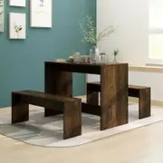 3 Piece Dining Set Smoked Oak Engineered Wood