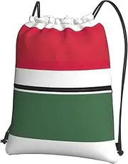 EdWal Flag Of Hungary Print Drawstring Backpack Gym Bags Sports Bags With Zipper Pocket For Travel Swimming Beach, Black, One Size