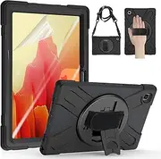 [zenrich] Galaxy Tab A7 Case 2022/2020 10.4", Samsung A7 Tablet Case Heavy Duty Shockproof Cover with Screen Protector Kickstand Hand Strap and Shoulder Strap for SM-T503/T500/T505/T507, Black