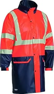 Bisley Workwear UKBJ6935HT_TT05 Flex & Move Waterproof Rain Coat Stretch PU Two Tone Hi-Vis Long Sleeve 190GSM - Orange/Navy, M