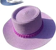 [BABESA] Straw Cowboy Hat,Out Beach Hat,Woven Sun Hat,Summer Sun Hats Summer Candy Girl Straw Hat with Chained Beach Big Brim Sunshade Sun Hat Straw Woven Bumpy Top Hat (Color : Navy) (Color : Taro Purple)