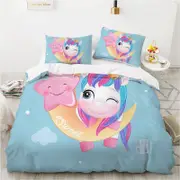3D Crown Unicorn 360 Bed Pillowcases Quilt Queen Size