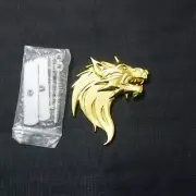 1x Golden Left Wolf Head Chrome Metal Grille Emblem Badge 3d Turbo Motors Racing (for: Porsche)