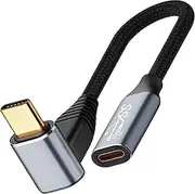 tunghey Right Angle USB C Extension Cable,90 Degree 10Gbps PD 100W USB3.1 Gen2 Male to Female Charging Cord,Up Down Type-C Extender Cable for RO-G Ally, Ste-am Deck, Sw-Itch, Do-ck, Tablet (1M)