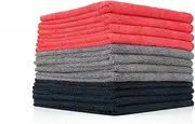 The RAG Company (12-Pack) 16 in. x 16 in. Commercial Grade All-Purpose Microfiber Highly Absorbent LINT-Free Streak-Free Cleaning Towels - (Black/Grey/Red)