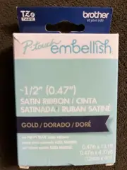 Brother P-Touch Embellish Satin Ribbon Gold on Navy Blue RN34