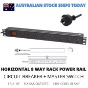 Quality 8 Way 19" Power Board Server Rack Mount PDU 1RU Circuit Breaker + Switch