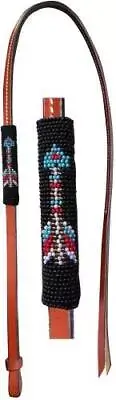 Showman 4' Leather Over Under Whip w/ Arrow Design Beaded Overlay