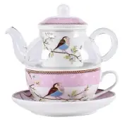 Tea for One Set, Glass Teapot with Porcelain Infuser Strainer and Cup & Sauce...
