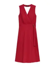 Sleeveless A-Line Wrap Dress in Good Linen US4,US14 cherry