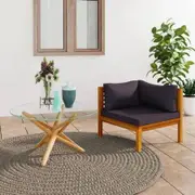 Sectional Corner Sofa with Dark Grey Cushions Solid Acacia Wood