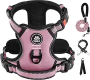 IVY&LANE No Pull Dog Harness for Large Dogs, Dog Vest Harness with Leash, Safety Belt and Storage Strap, Fully Adjustable, 360° Reflective Strip, Soft Handle (Light Pink, XL)