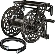 Metal Decorative Garden Hose Reel, Heavy Duty Hose Holder for Outside, Aluminum Frame, No-Leak Aluminum Water System, Easy Assmbly, Hose Storage Wall Mount, Holds 135 ft x 5/8" Hose, Dark Bronze