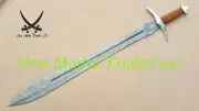 38" DAMASCUS HANDMADE BROWN WRAP LEATHER HANDLE CUSTOM MADE VIKING SWORD