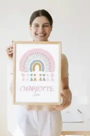 Kids Babies Nursery Name Personalised Print Poster Pink Teal Rainbow Tassels