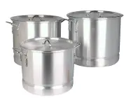 Aluminum Stock Pots Set With Steamer 3 Pieces,64,84,100 Quarts, Silver